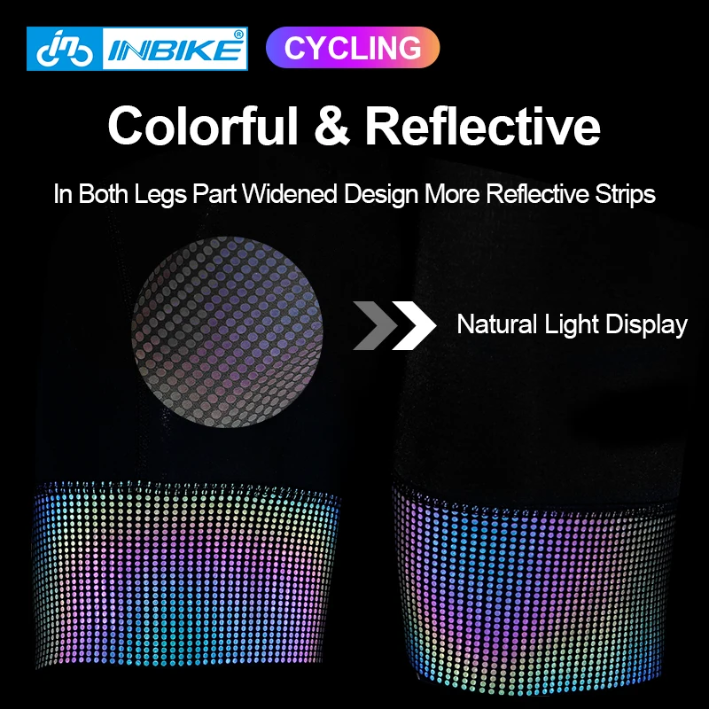 INBIKE Men's Professional Cycling Shorts Reflective Colorful Breathable Shockproof 3D Padded Road Bicycle Tights Shorts SA006