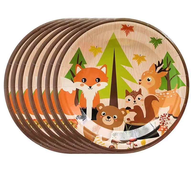 Woodland Animal Cake Toppers Jungle Forest Little Animal Paper Plates Cups For Kids Birthday Party Decorations Dessert Supplies view 2