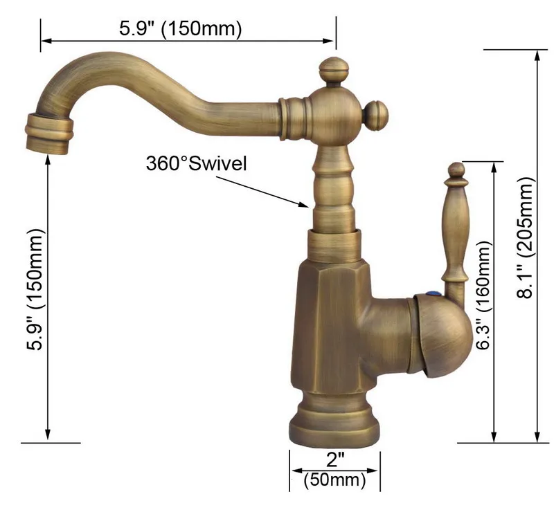 Vintage Retro Antique Brass Kitchen Wet Bar Bathroom Vessel Sink Faucet Swivel Spout Mixer Tap Single Hole One Handle mnf249