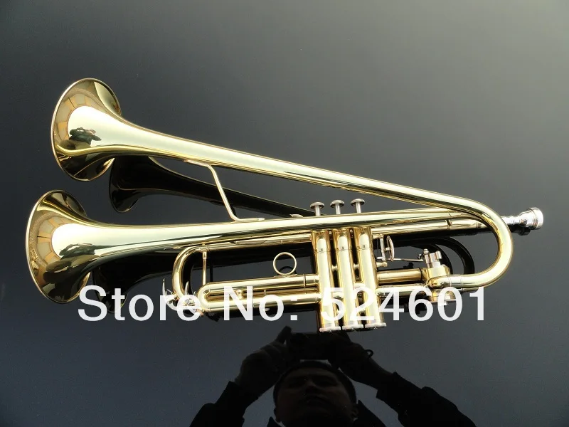 Hot Sell High Quality Brass Tube Bb Small Trumpet Adjustable Double Horn Gold Plated Surface Professional Music Instruments