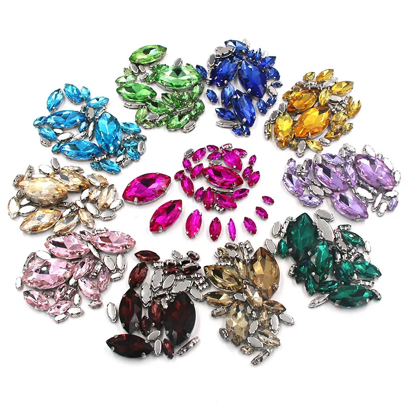 Mix Size Navette Glass Crystal Stones Pointback Leaf Shape Claw Rhinestones Sew On Garment Clothing Dress Jewelry Accessories