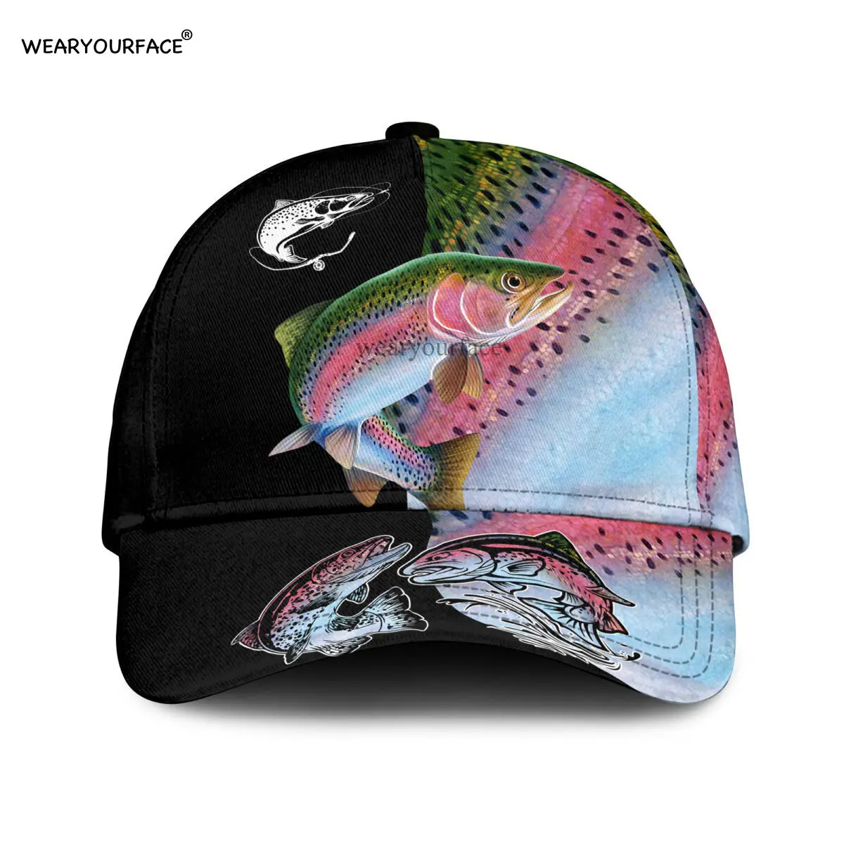 Baseball Cap Black Bear Bass Fishing Printed Snapback Hat Men Women Adult Hip Hop Headwear Outdoor Casual Funny Sun Visor Hats