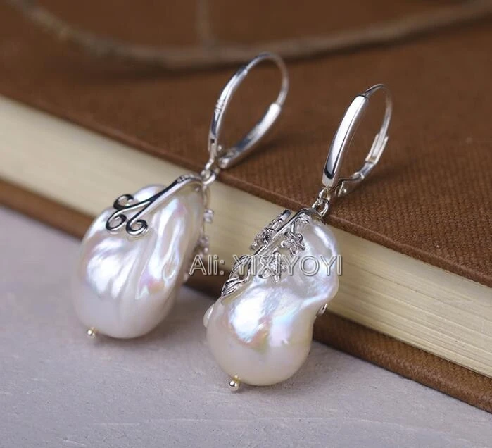 925 Sterling Silver Irregular Freshwater Pearl Dangle Earrings for Woman Beauty Baroque Pearls Earrings Gift Fashion Jewelry