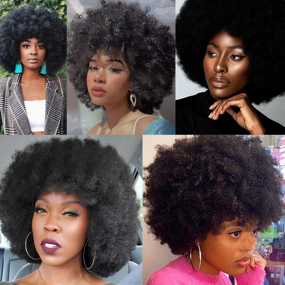 Short Synthetic wig Afro Kinky Curly Wigs With Bangs For Black Women African Synthetic Ombre Glueless Cosplay Black Wig