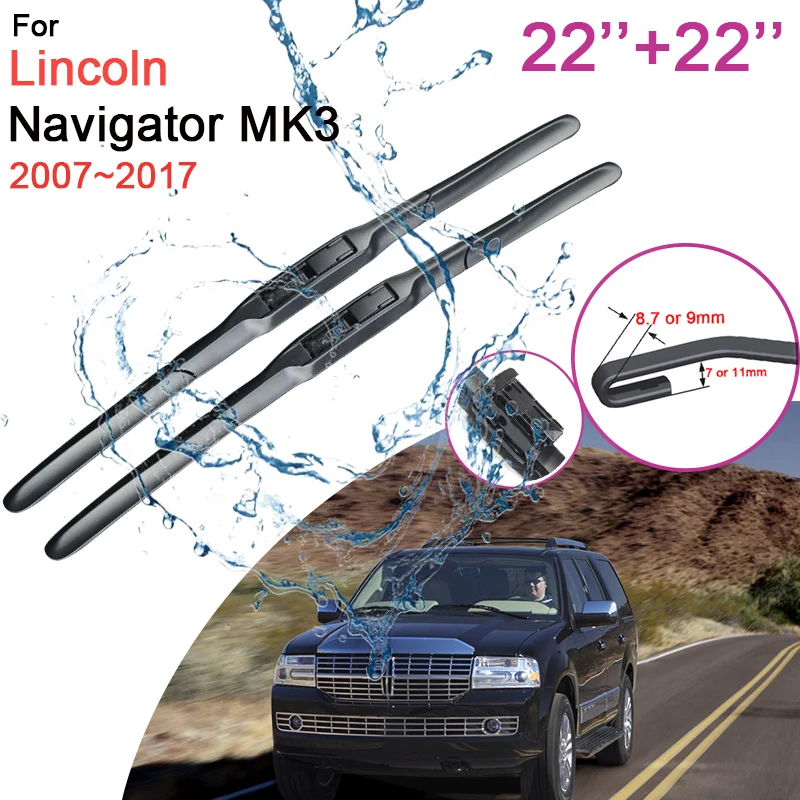 

Car Front Windshield Wiper Blades for Lincoln Navigator MK3 2007 2008 2009~2017 Frameless Rubber Snow Scraping Black Accessories