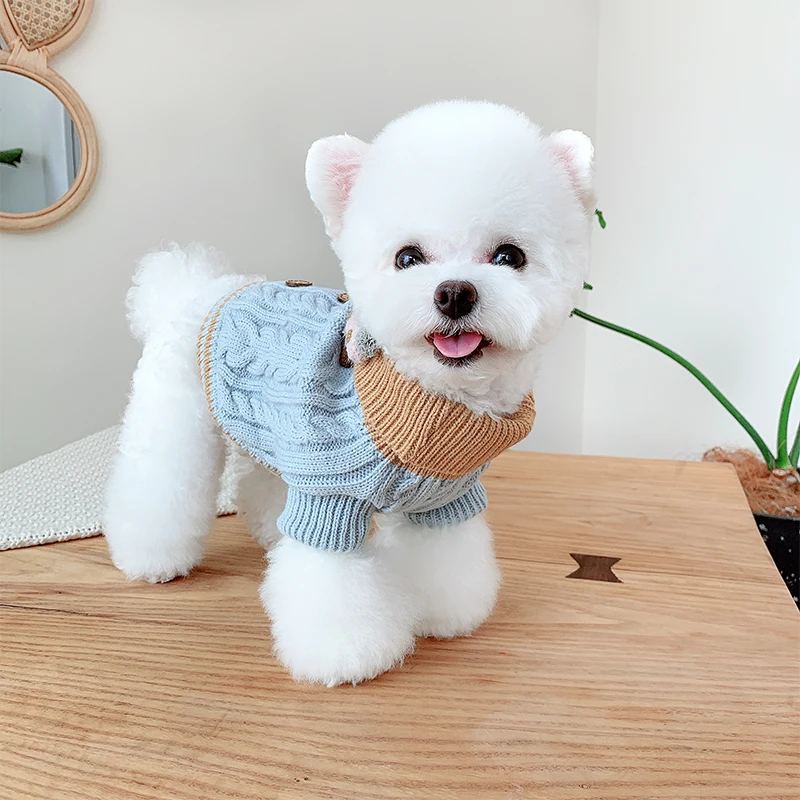 Twist Button Sweater Dog Coats For Small Dogs Knitted Winter Warm Pet Small Breeds Animals Suit Clothes Apparel For Cats Poodle