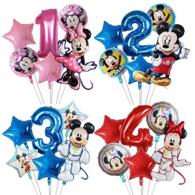 

6Pcs Mickey Minnie Balloons Cartoon Birthday Party Decorations Star Number Balloons For Kids Birthday Party Decor Classic Toys