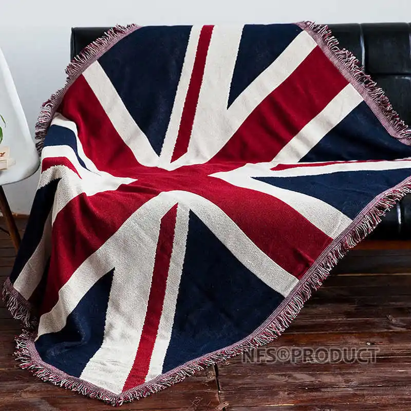 Luxury Sofa Blanket Knitted Throws 130x180cm UK & USA Flag Designs Cotton Bed Spread Couch Chair Table Cover Floor Carpet Quilt