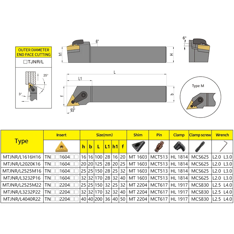 1pc MTJNR2020 MTJNR 1616 MTJNR2525 External Triangul Turning Tool Holder TNMG Carbide Inserts Lathe Cutting Tools Set