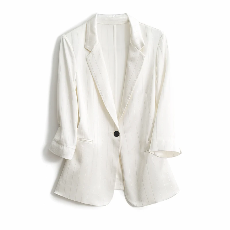 SuyaDream Blazer Woman  3/4 Sleeves White Office Chic Blazers 2021 Fall Winter Elegant Outerwear