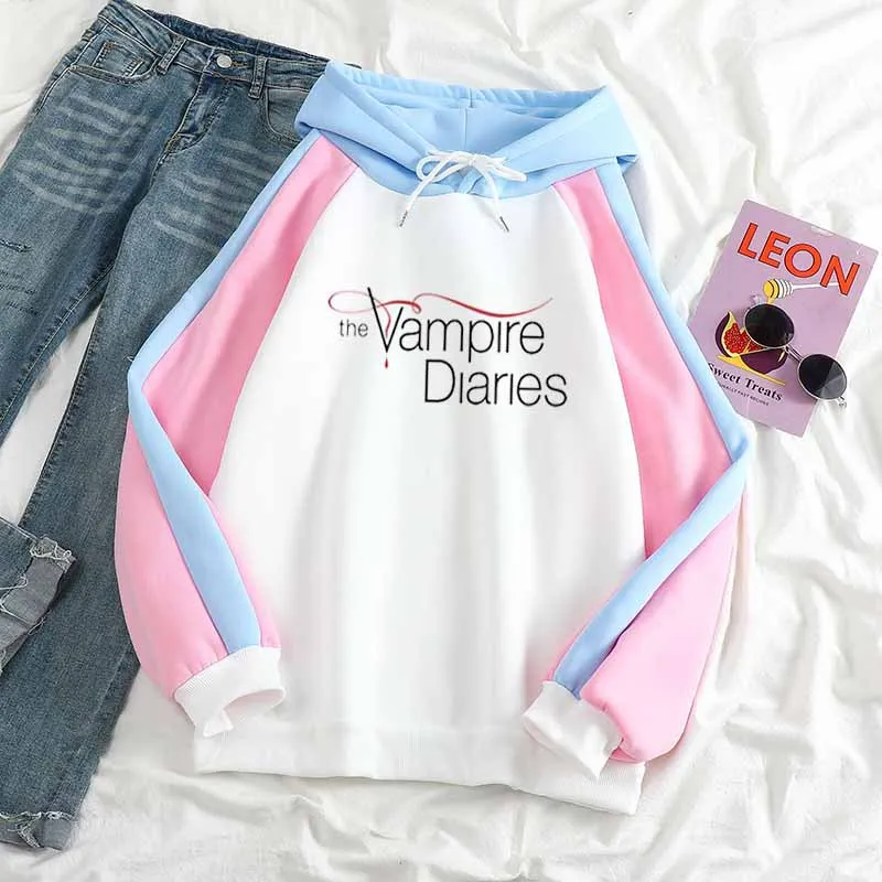 The Vampire diaries loose contrast color hoodie men women winter new casual all-match fashion personality sweatshirt loose Tops