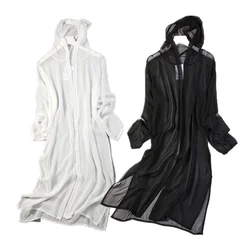 Birdsky, Summer 1PC Women long sleeve thin rash guards rashguard shirts hooded outwear side slit, 100% mulberry silk. S-143