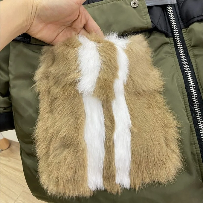 Warm Winter Parkas Removable Rabbit Fur Collar Patchwork Loose Long Sleeve Female Overcoat Streetwear Women Thick Casual Jacket