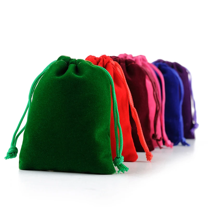 50pcs/lot Coloful Velvet bag Drawstring Pouches Jewelry Packaging Display Drawstring Packing Gift Bags & Pouches Printable Logo