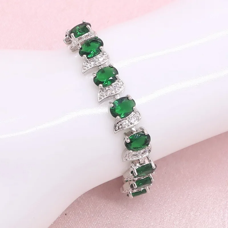 Classic 925 Silver Jewelry Sets for Women Green Semi-precious Bridal Jewelry Necklace Earrings Ring Bracelet Gift Box