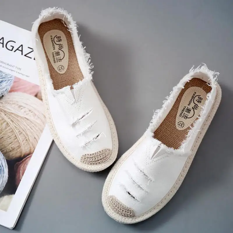 Women White Flats Ballerina Shoes Slip on Casual Lady Canvas Loafers Breathable Female Espadrilles Driving Footwear Zapatos Muje