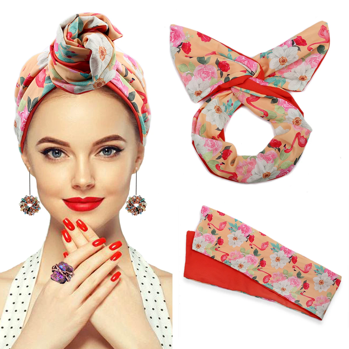 Bohemia Fashion printing knotted headbands Hair Ribbon Metal Wire Scarf Hairband Girls Hair accessories for Women Gifts