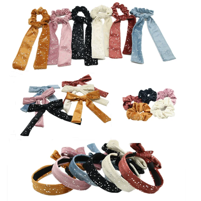 

NEW WINTER Velvet flat hairband with long tails and scruchy Girls hair accessories