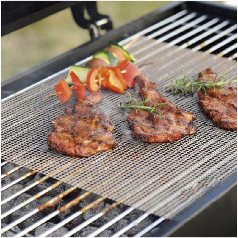 Non-stick Barbecue Grilling Mats Reusable Heat Resistance Grilling Net Grid Shape BBQ Mesh Mat For Outdoor Activities BBQ Tools