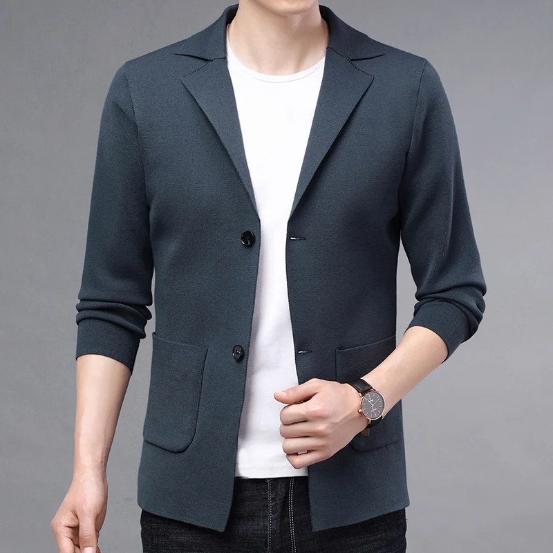 New Cardigan Men Knitwear Blazers Coats Fashion Slim Fit Knitted Mens Jacket Korean Style Turn Down Collar Causal Mens Clothing