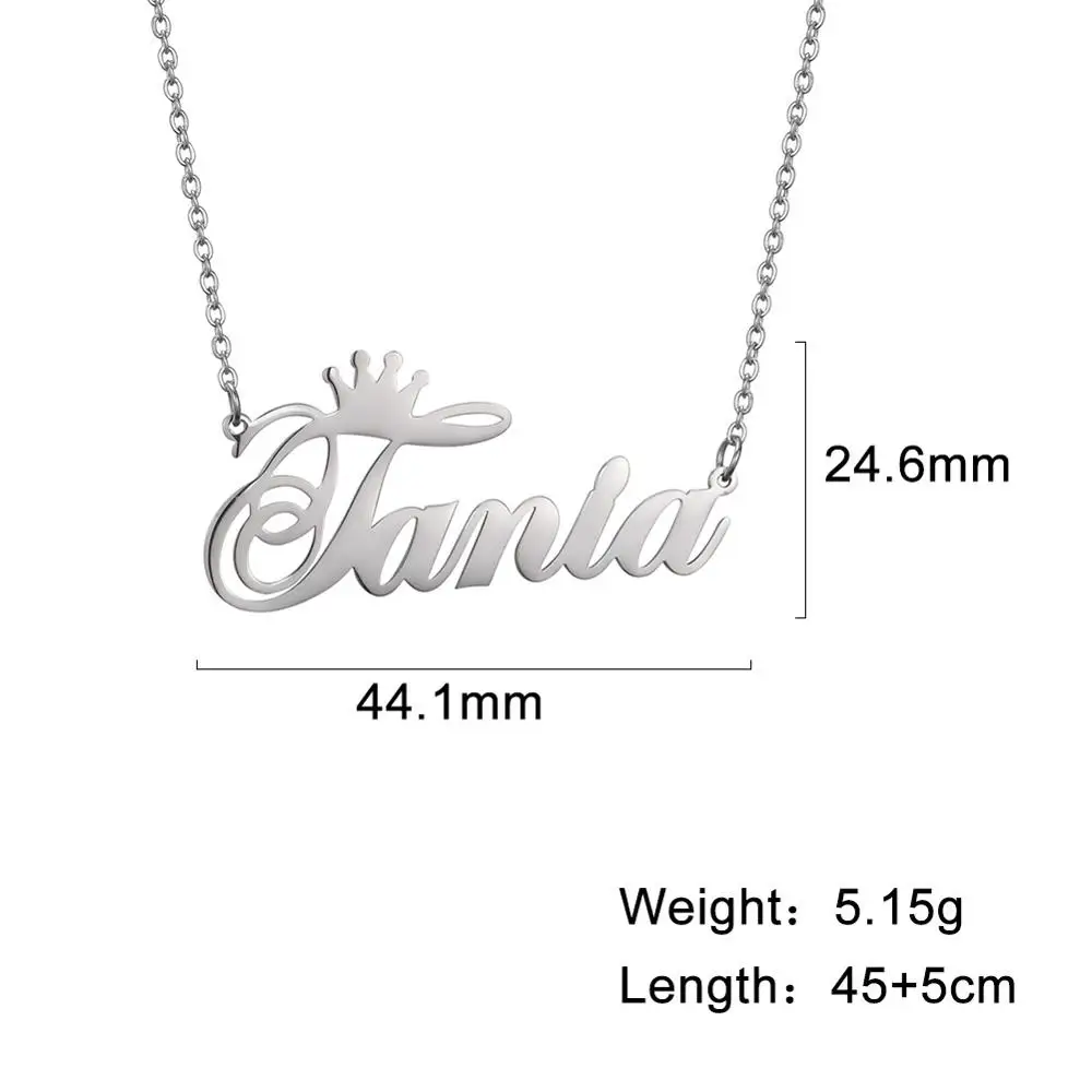 Sipuris Custom Name Necklace Personality Crown Stainless Steel Necklace For Women Man Customized Jewelry Girlfriend Gift Steel