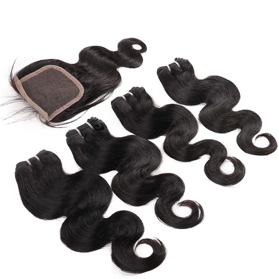 

Brazilian Body Wave Bundles With Closure Natural Remy 50g 4 Bundles Body Wave Human Hair With Transparent Lace Closure