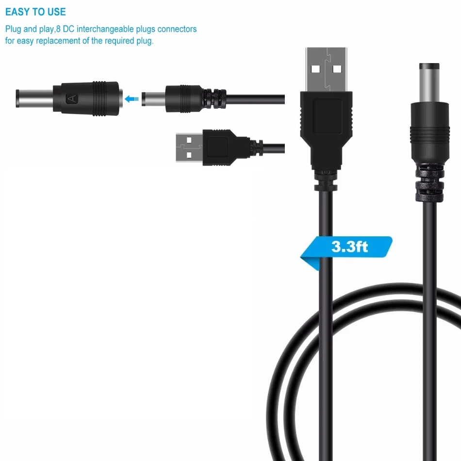 50cm 100cm lunghezza porta USB DC5V 5.5*2.1mm DC Barrel cavo di alimentazione connettore per piccoli dispositivi elettronici cavo di prolunga USB