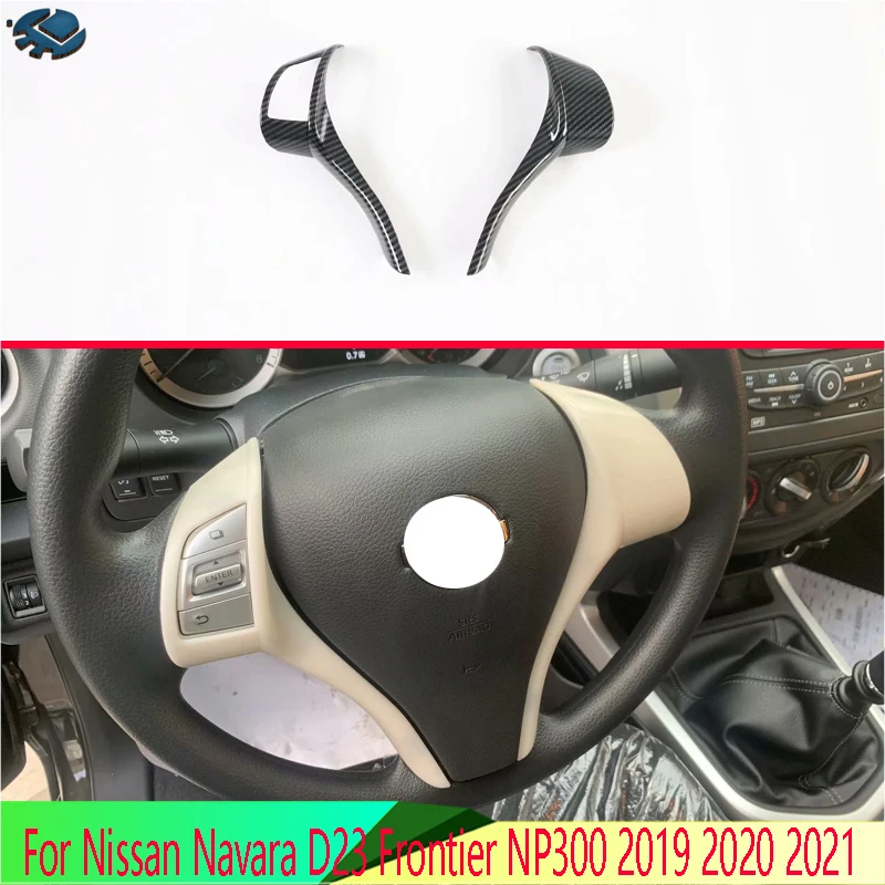 For Nissan Navara D23 Frontier NP300 2019 2020 2021 Carbon Fiber Style Steering Wheel Panel Cover Bezel Trim Insert Badge