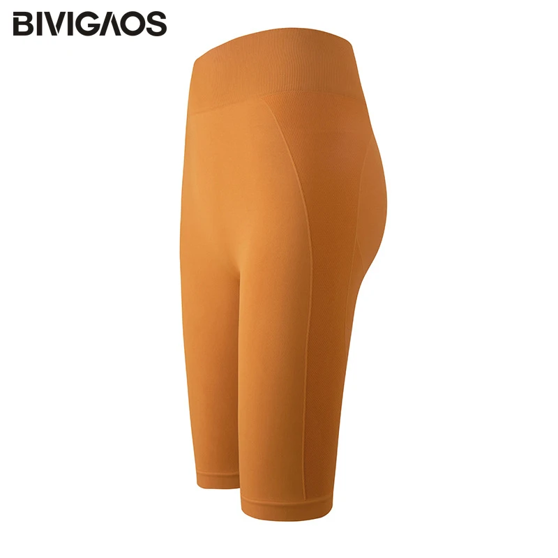 BIVIGAOS-pantalones cortos deportivos de cintura alta para mujer, Shorts elásticos de secado rápido para correr, Fitness, hasta la rodilla, Sexy,