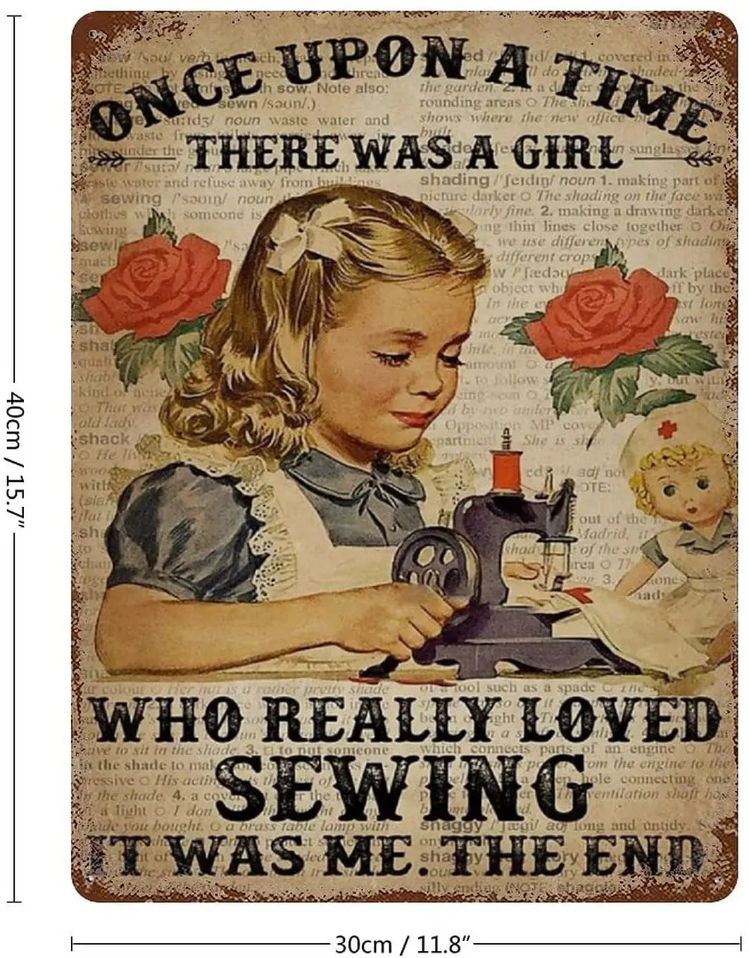 JEFCY Vintage Iron Painting Who Loved Sewing Little Girl Sewing Machine Metal Poster Tin Sign Home Plaque Gift Wall Decor