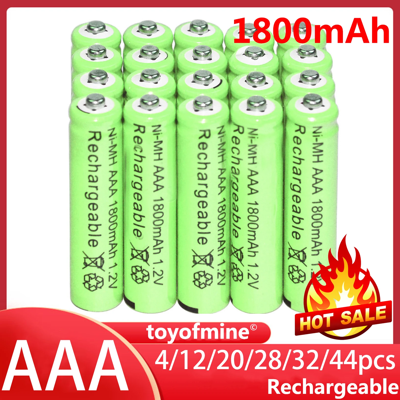 4/12/20/28/32/44pcs AAA batterie Al Nichel Idruro di Massa della batteria Ricaricabile NI-MH 1800mAh 1.2V Verde