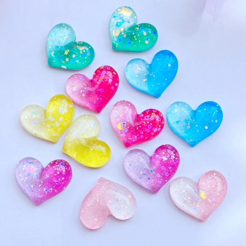 10Pcs New Cute Resin Mini Shining Heart Flat back Cabochons Scrapbooking DIY Jewelry Craft Decoration Accessories