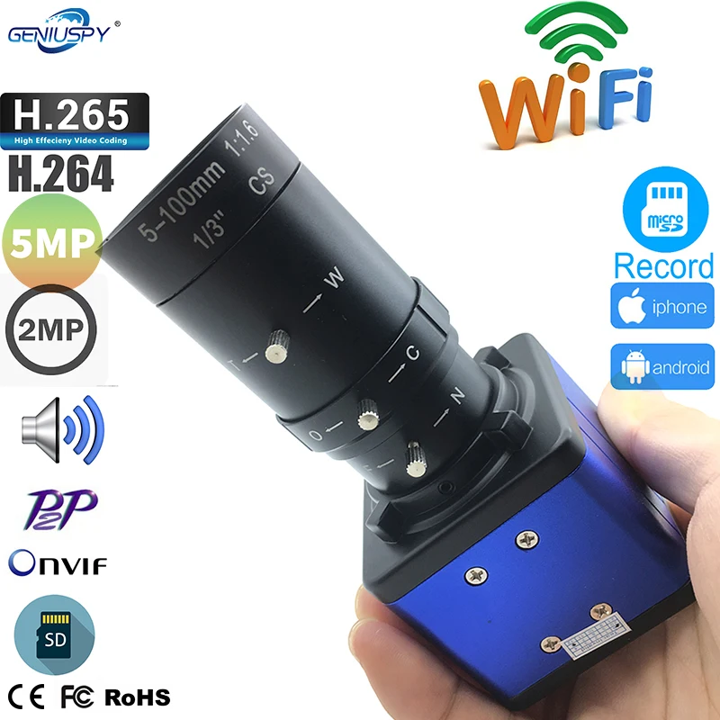 

5-100mm Manual Zoom lens 1920P 1080P CamHi Mini WIFI BOX IP Camera Audio Industry Wireless Security P2P CCTV TF Card Slot