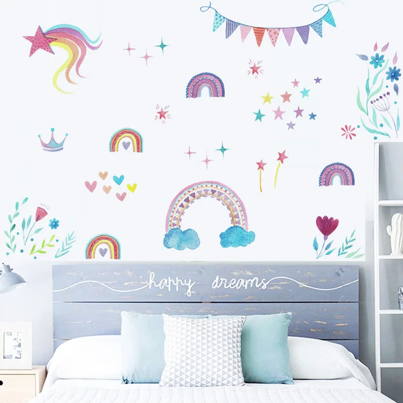

Cartoon Rainbow Stars Wall Sticker For Baby Room Home Decoration Mural Kids Bedroom Background Nursery Party Decor Wallpaper