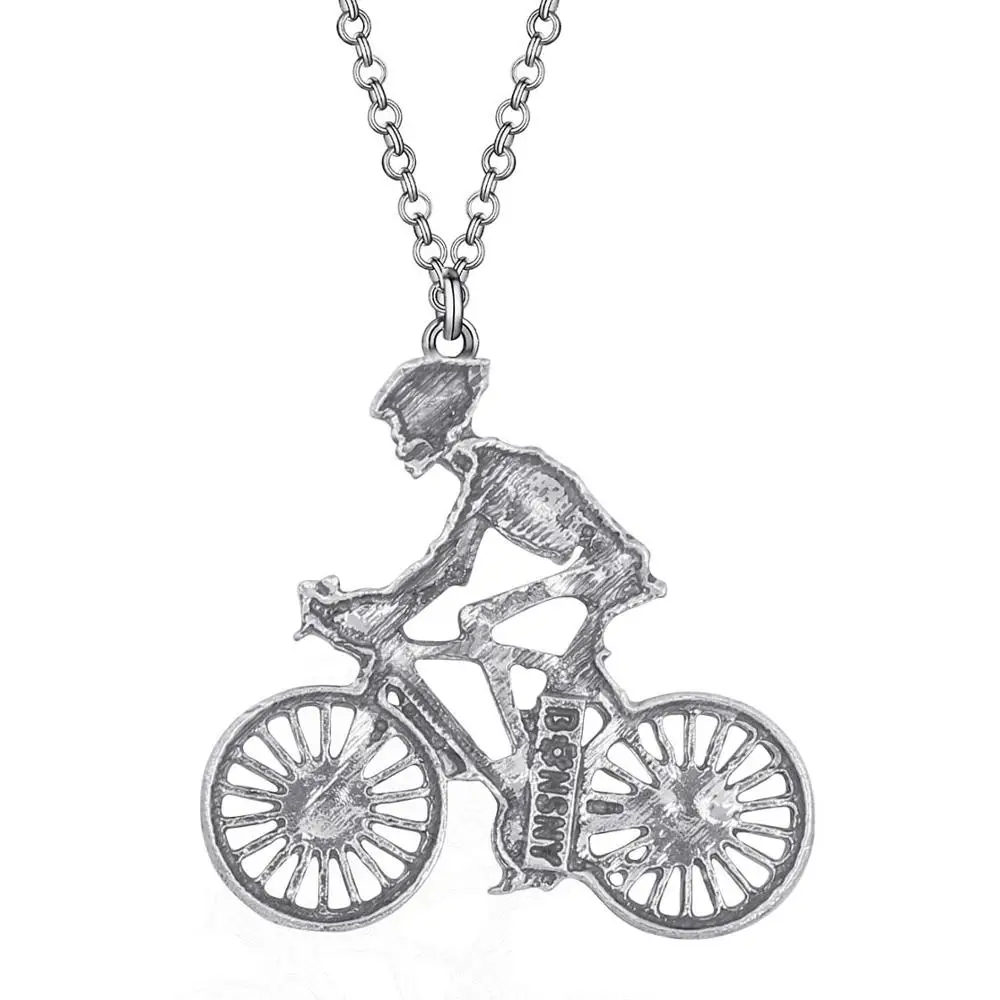 Bonsny Halloween Alloy Antique Gold Plated Skull Bicycle Necklace Bike Skeleton Pendant Jewelry For Women Girls Kid Classic Gift