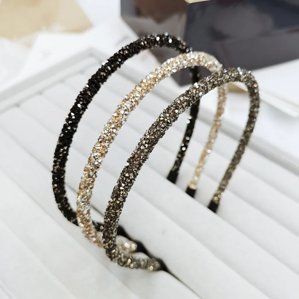 Fashion Korea Crystal Soft Headband for Women Rhinestone Hairband Beads Bezel Girls Hair Accessories Simple Headwear