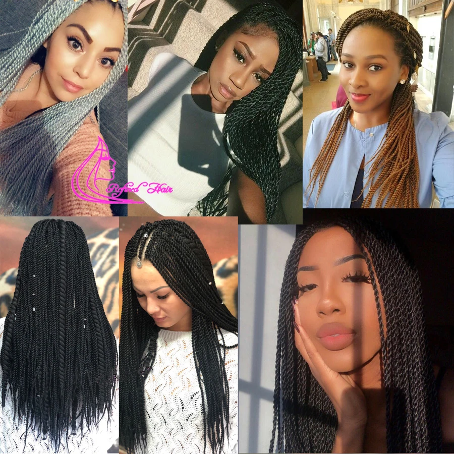 Hand Made Senegalese Twist Crochet Braids Ombre Black Brown Burg Red Synthetic Hair Extensions for Black Woman Girls 30Roots/pc