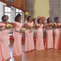 vestidos de dama de honor de sirena rosa para mujer, vestidos para dama de honor con hombros descubiertos y tirantes finos, de talla grande, vestidos de invitados de boda