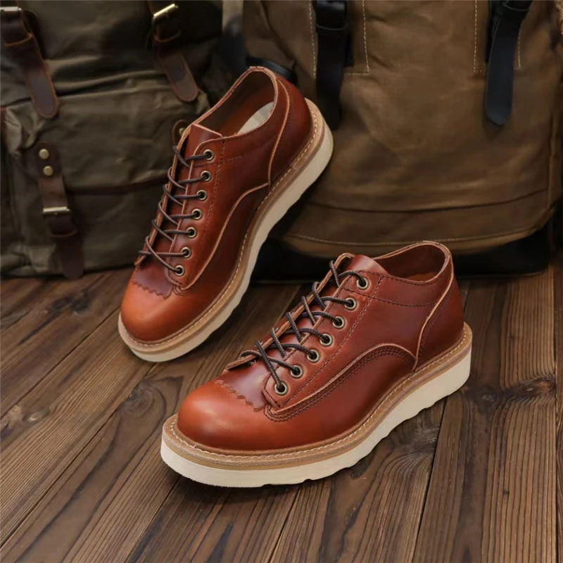 2022 Vintage British Handmade Casual Men Ankle Boots Autumn Winter Outdoor Work Cow Leather Shoes Tooling Desert Motorcycle Boot