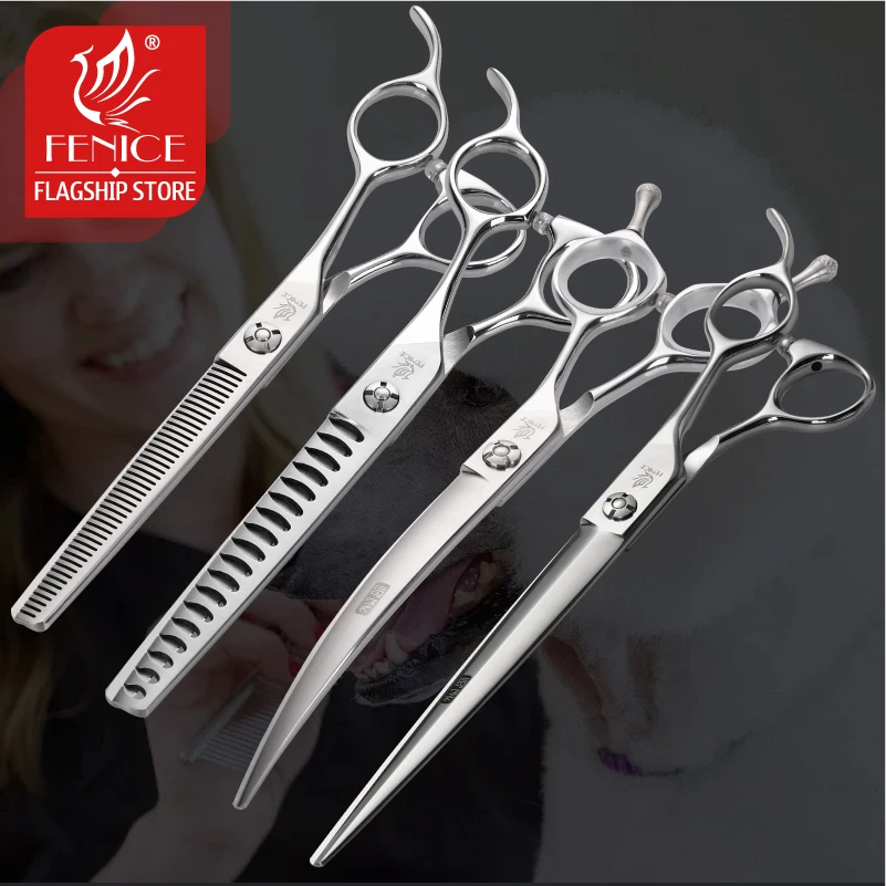 Fenice 6.5/7.0/7.5 inch Professional Pet Grooming Dog Scissors Cutting Shear Curved Scissors  Thinning Pets Scissors Japan 440C