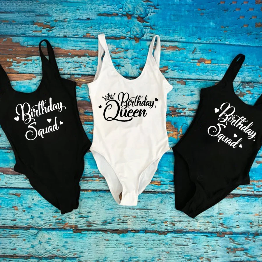 Birthday Queen & Birthday Squad One Piece Swimsuit Party Honeymoon Swimwear Gift  Printing Bathing Suit