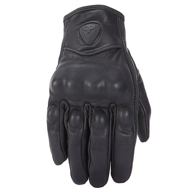 Retro Perforated Leather Motorcycle Gloves Touch Screen Full Finger Protective Gears Motocross Gloves Black Waterproof