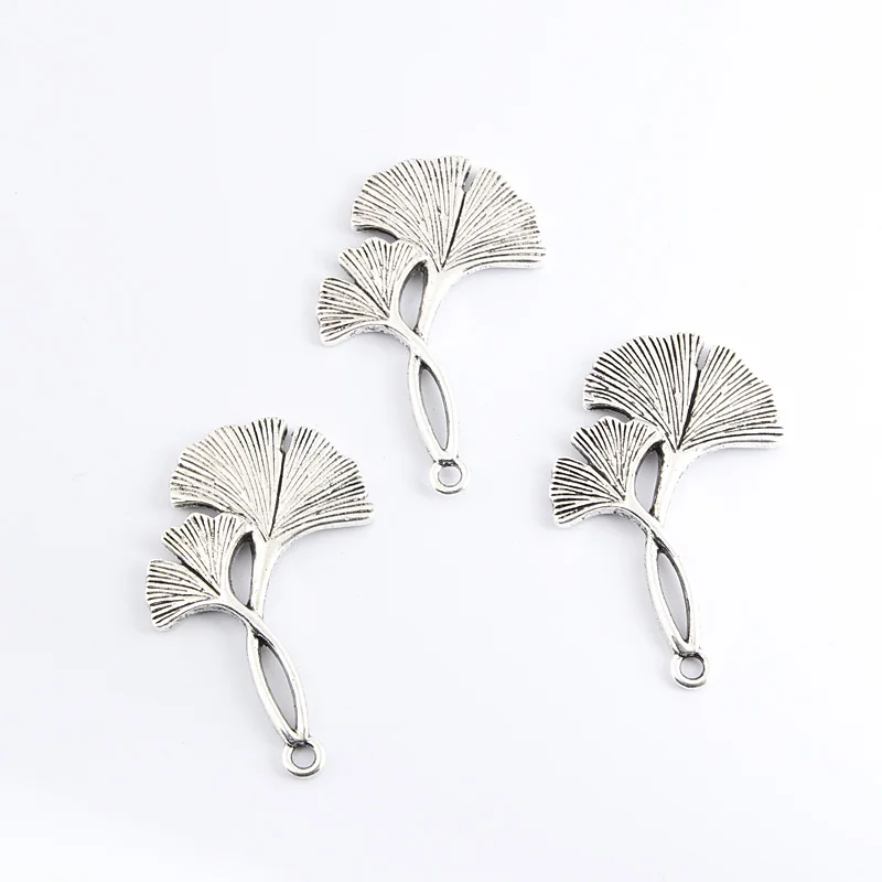 10pcs Silver Color 44x29mm Ginkgo Leaf Charms Plants Pendant Fit DIY Handmade Metal Alloy Jewelry Making Finding Supplies