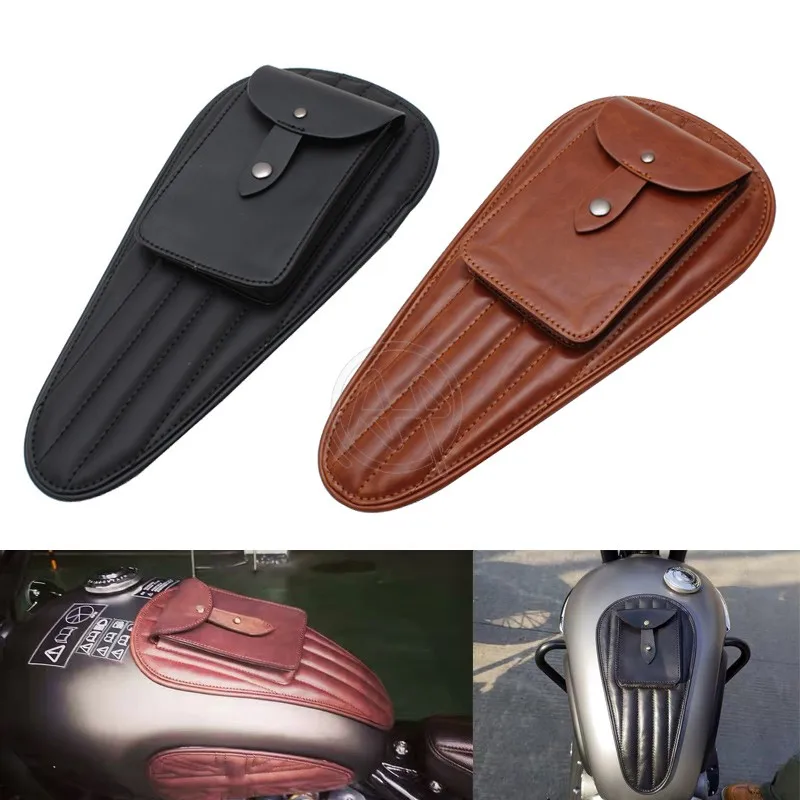 Czarny/brązowy PU skórzany pokrowiec na zbiornik Panel Pad Bib Bra Bag uniwersalny dla Harley Sportster 883 1200 Honda Suzuki