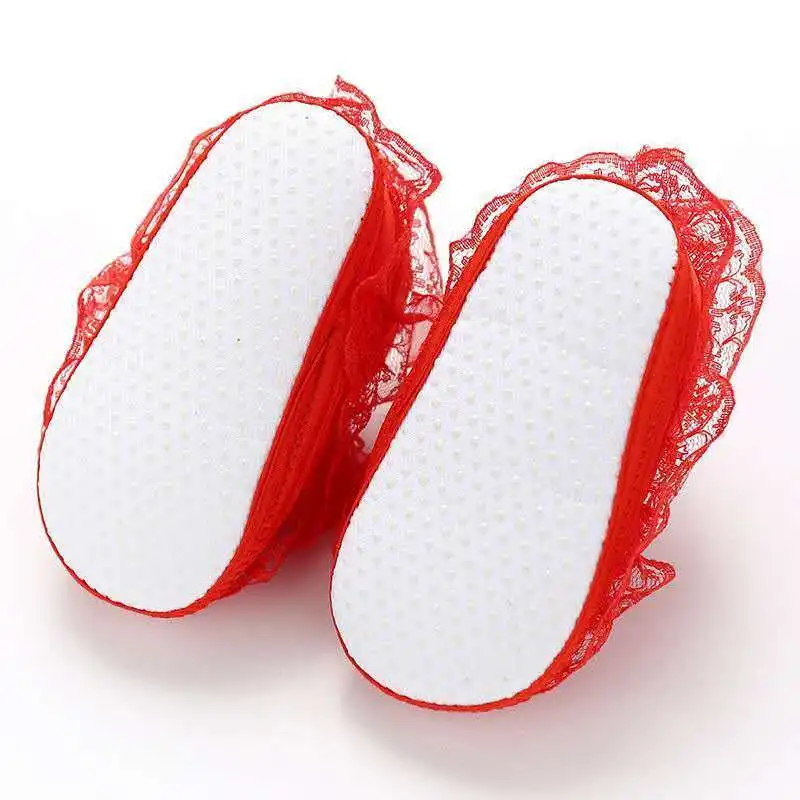 0-12M Baby Shoes Baby Girl Bow-knot Soft Sole First Walkers Infant Anti-skid Lace Princess Newborn Girl Infant Shoes Christening