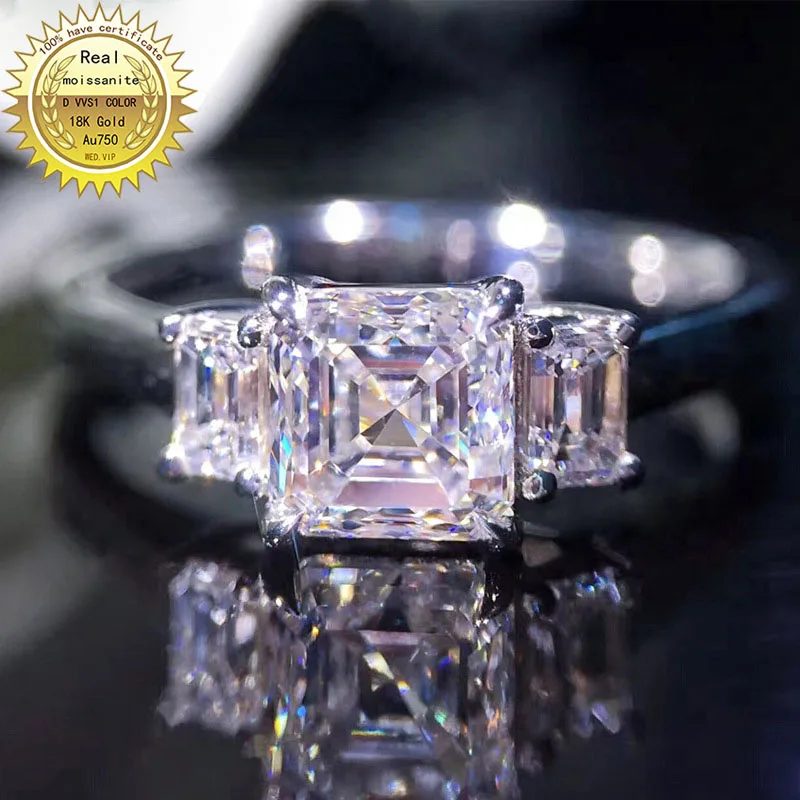 

Solid 18K Gold 1.5ct Moissanite Diamond Ring D color VVS With national certificate 051