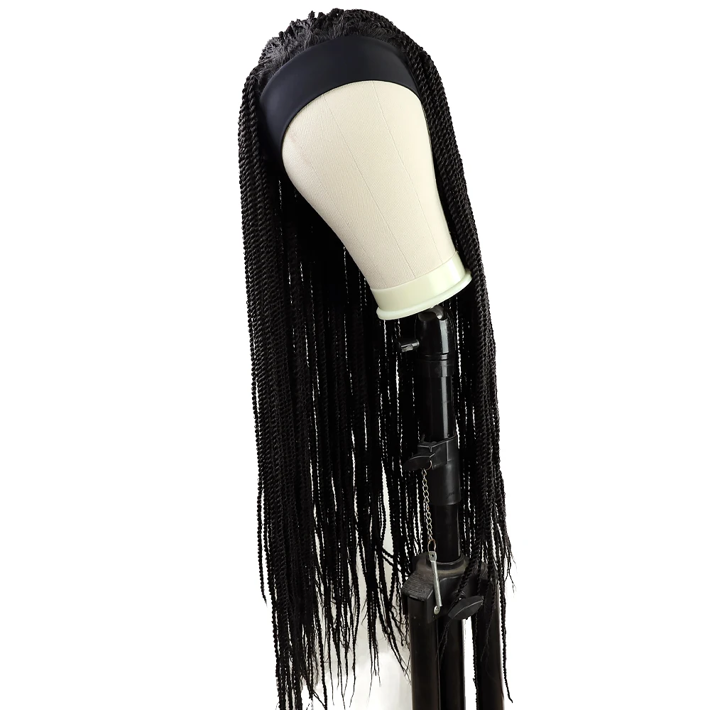 YunRong 34Inches Headband Wig with Curly Ends Senegalese African Braids Wigs Synthetic Cosplay Straight Turban Wig