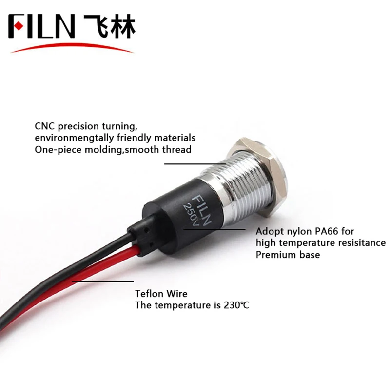 FILM Metall 14 mm 12 V 24 V 220 V 110 V hochwertige Signalleuchten für Verteilerkasten, LED-Anzeigeleuchten mit Draht – Detail 6