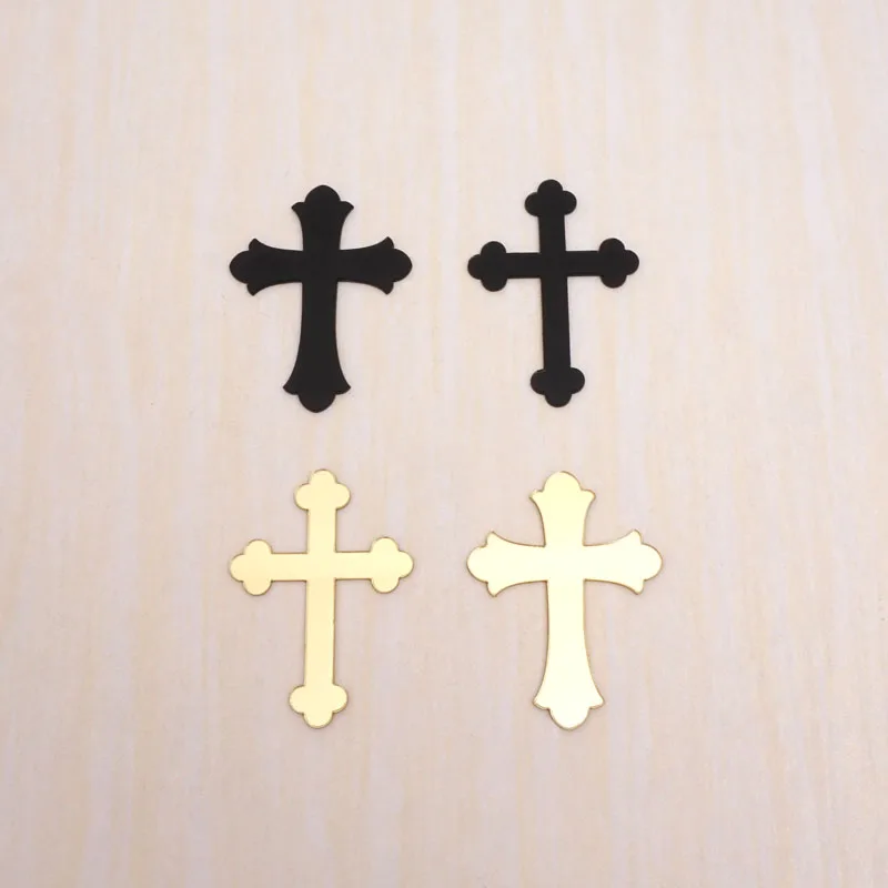 50pcs/lot Acrylic Cross Stickers Black Gold Silver Mirror Wedding Birthday Baptism Dinner Party Decor Guest Favors Gifts