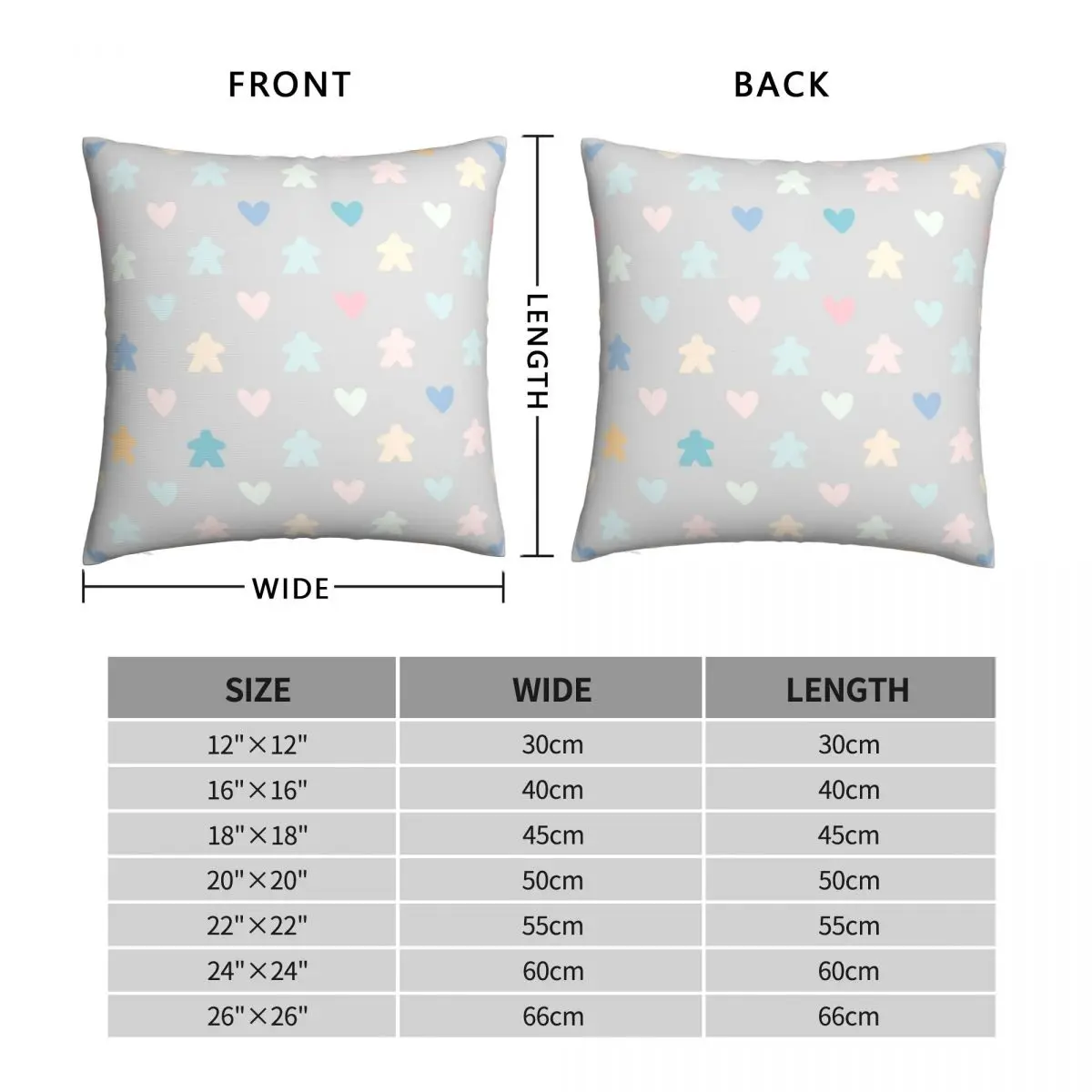 Gray Meeple Heart  Board Game Square Pillowcase Polyester Linen Velvet Pattern Zip Decor Pillow Case Room Cushion Cover